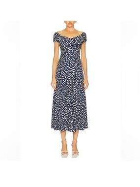 NWT Cara Cara Navy Glen Cove Kentucky Derby Wedding Polka Dot Midi Dress Sz M